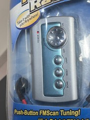 MP3 Style FM Scan Radio LED Light Push Button Clip Hooks Stereo Earbuds #709 New
