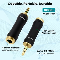 Togconn 1/8 Inch to 1/4 Adapter 2 Pack, 3.5mm(TRS) Male 6.35mm Female