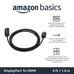 Amazon Basics DisplayPort to HDMI Cable, Uni-Directional, 1080p, 1920×1200