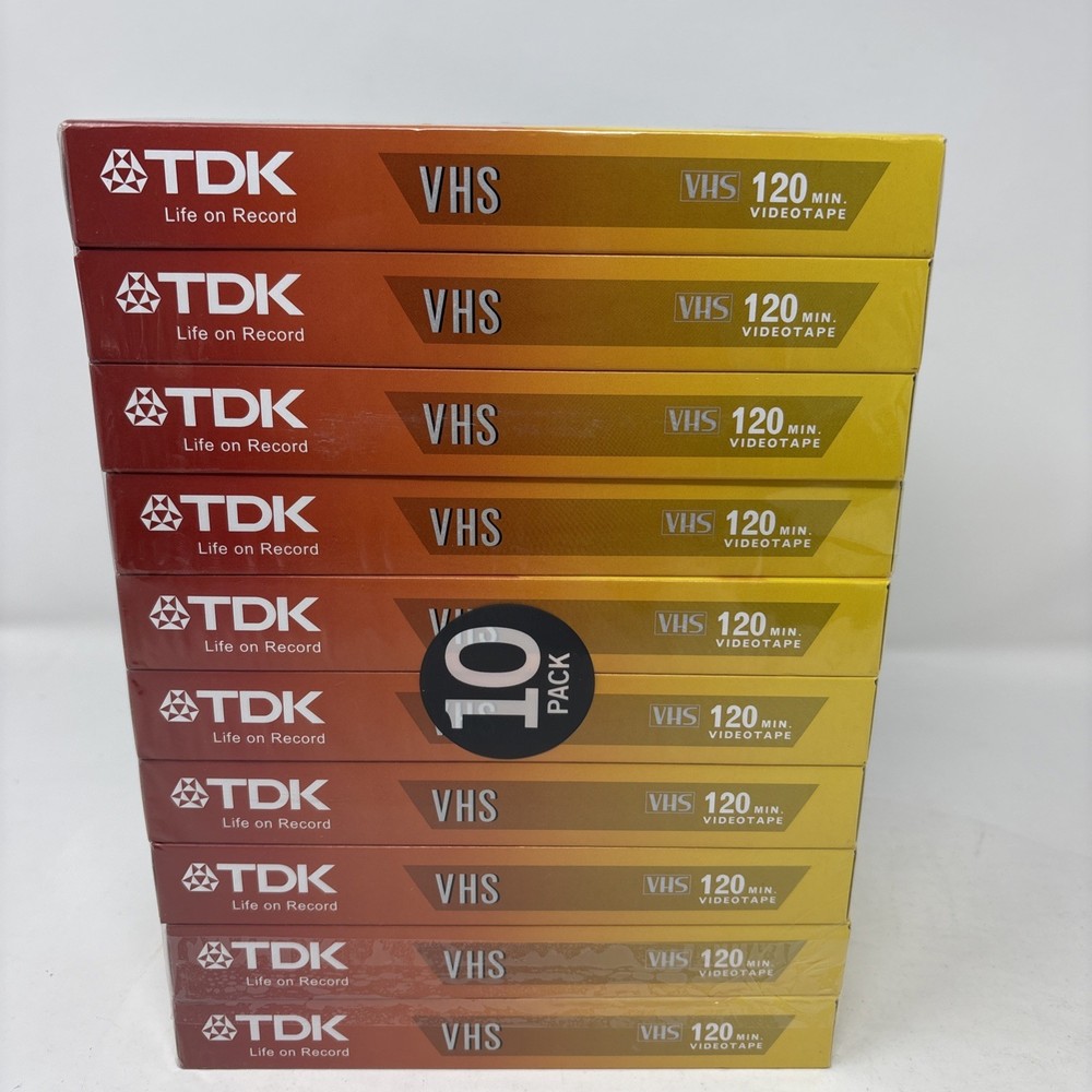 TDK VHS Tapes Superior Quality T-120 6 Hours 10 Pack NEW Videotape VCR Sealed