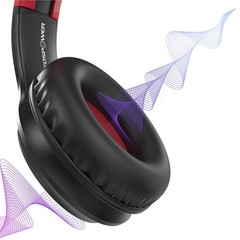 FosPower Wired Kids Headphones For School, Microphone Mic, 3.5mm Cable Black/Red