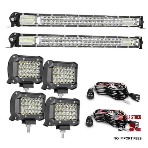 LED Light Bar Kits for Tractor, 2X 32” 300W Slim Spot White 32inch 2pc+72W 4pc