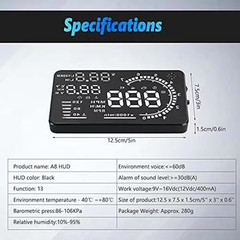 5.5 In. HUD Head Display with Windshield Screen Projector in Black (1-Pack)