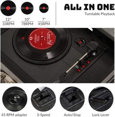 ORCC Bluetooth 3-speed 10-in-1 Record Player CD Cassette Nostalgic Turntable US