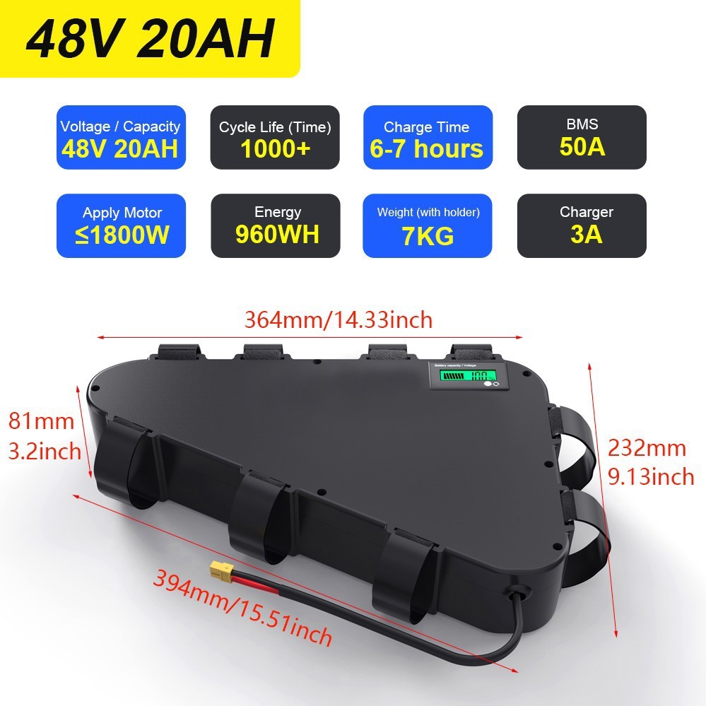 e-bike battery 48V 52V 72V 20Ah Bicycle Lithium Battery for 0~3000W Motor Bafang
