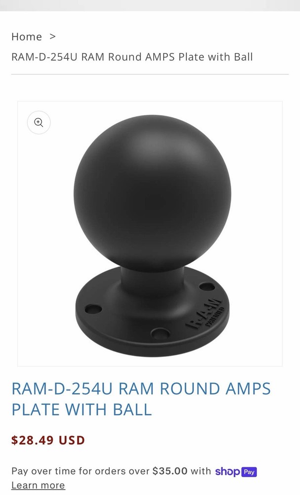 RAM Mount Round 2.5 inch dia Round Plate with 2.25 inch D-Ball RAM-D-254U