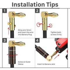 [6 Pair] Dual Screw Gold Plated Speaker Cable Connector Right Angle Banana Plug