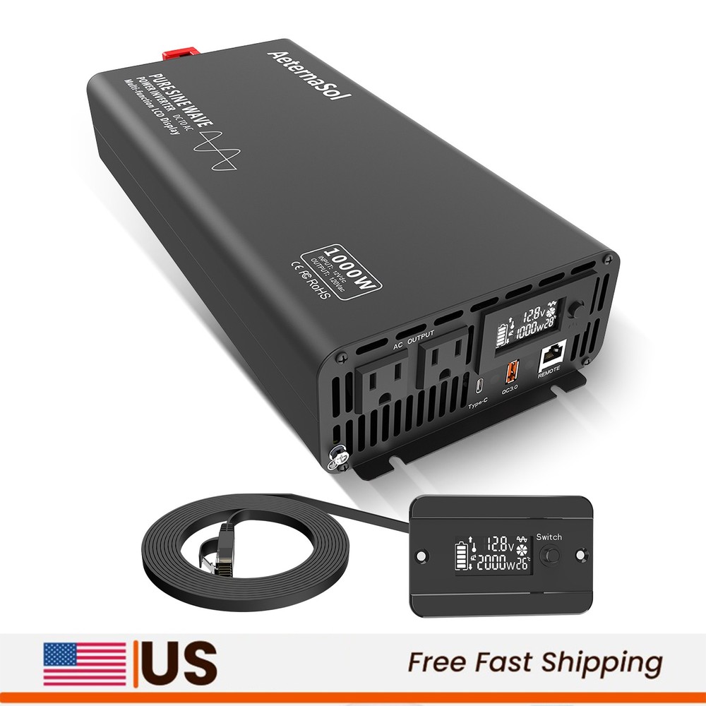 1000W Stable 12V to 110V 120V AC Pure Sine Wave Inverter Power Converter 2000W