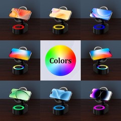 5in1 Wireless Induction Audio Bluetooth Speaker Phone Holder Power Bank LEDLight
