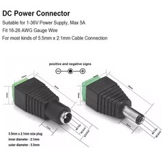 X20 12V DC Male+Female Power Connector 5.5×2.1mm Power Jack Plug Adapter for LOT