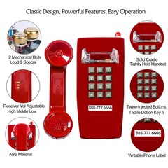 Traditional Red Wall Phones for Landline Mechanical Ringing, Classic 2554 Wal…