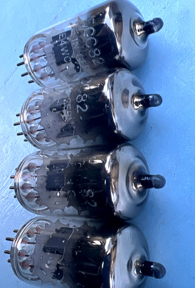 (4) ECC82 1970s Germany Fat Bottle Sturdy Body Wide Support Rod 12AU7 Tube NOS