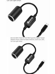 USB C Male to 12V Cigarette Lighter Socket Adapter 12V 18W Power Cable for Dash