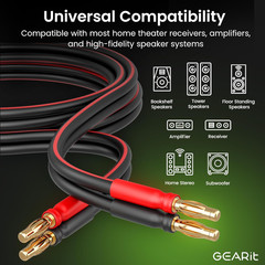 14 AWG Speaker Cable Banana Plugs OFC Copper Bi Wire Bi Amp HiFi 2 Pack