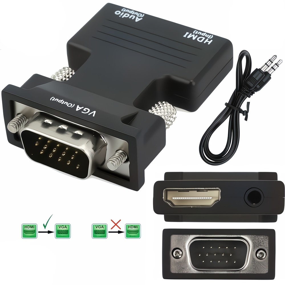 HDMI Female to VGA Male Converter with Audio Adapter Support 1080P Signal Output