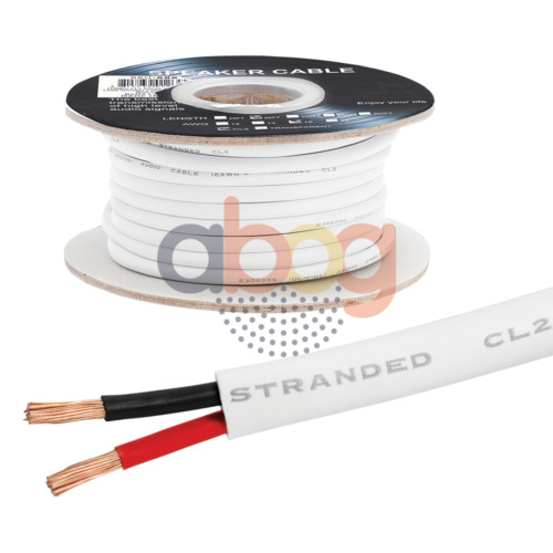 50 Feet In-Wall Speaker Wire 16AWG CL2-Rated Cable Two-Conductor Cord Bulk White