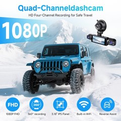 360° 4 Channel 1080P Car Dash Cam Front and Rear Inside Left Right + Camera Wifi