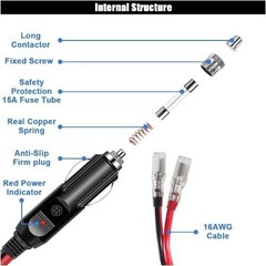2Pack 12V-24V Fused Car Cigarette Lighter Male Plug Leads LED Light Replacement