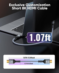 Extra Short 8K HDMI Cable 1.07Ft Total Length, 0.71Ft Cable Length, Ultra High S
