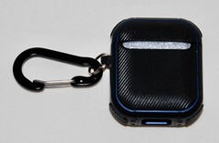New Navy Blue & Black Hard Plastic AirPods Protective Case with Carabiner Clip