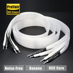 Pair Silver Plate Copper Speaker Cable Flat Bi-Wire Loudspeaker Banana Connector