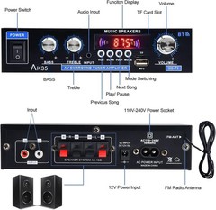 AK35 Stereo Amplifier Home Audio Max 200W Power 2Channel Stereo Receiver with BT