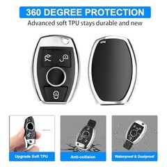 for Mercedes Benz Key Fob Cover, Key Fob Case for Type A A: Black – Silver