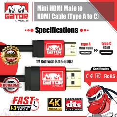 Mini HDMI to HDMI Cable Adapter Converter 4K UHD High Speed HD HDMI A to Mini C