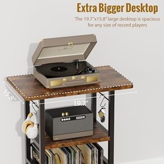 Record Player Stand with Extended Desktop,Large Record Player Rustic Brown