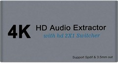HDMI Switch 2×1 HDMI Splitter 2 in 1 Out Switcher HDMI Converter with 3.5mm/Opti