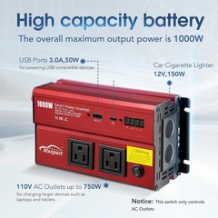 1000W Inverter for 6-in-1 Car Power Inverters,12v DC to 110v AC Converter