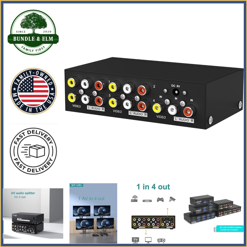 1 In 4 Out RCA Splitter for Audio and Video – Compatible with Multiple Devices