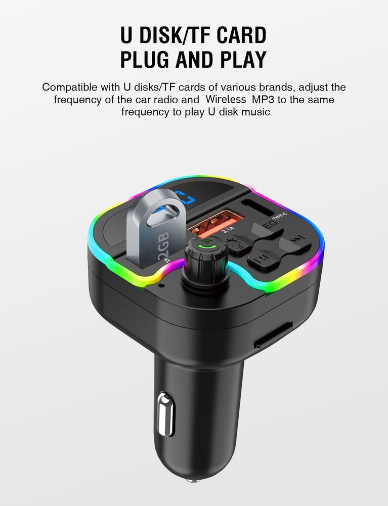 Wireless Hands-free Easy-to-use Durable ABS-made Car Bluetooth MP3 Ambient Light