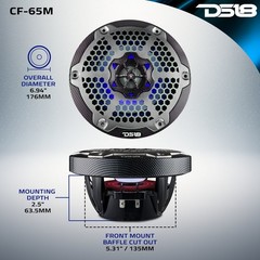 DS18 CF-65M 6.5″ Carbon Fiber Marine Speaker – 2-Way 300W Max 4 Ohms 2 Speakers