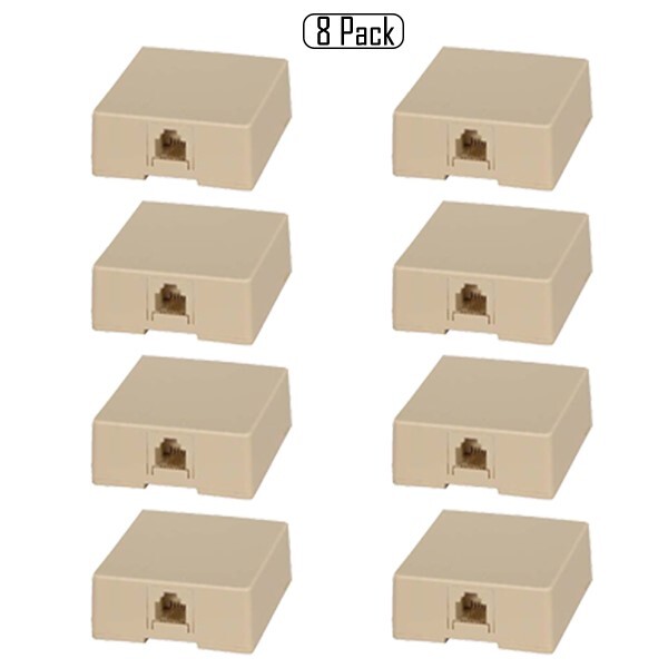 8x 1 Port RJ11 6P4C Telephone/Phone Line Ivory Modular Jack Surface Mount Box