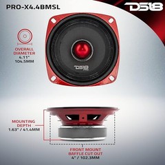 DS18 PRO-X4.4BMSL 4″ Car Speaker Shallow Mid-Range with Bullet 200 Watts 4-Ohm