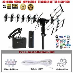 Outdoor 4K HDTV Antenna 200 Miles 360 Degree UHF/VHF/FM Support 5 TVs 40ft Cable