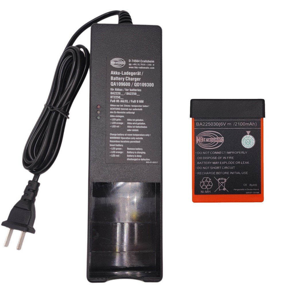 2100mAh BA225030 6V Battery + AC Charger for HBC Remote Control Crane Battery