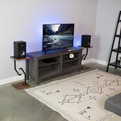 VIVO Rustic Vintage Brown/Black Tensegrity Speaker Floor Stand Floating Platform