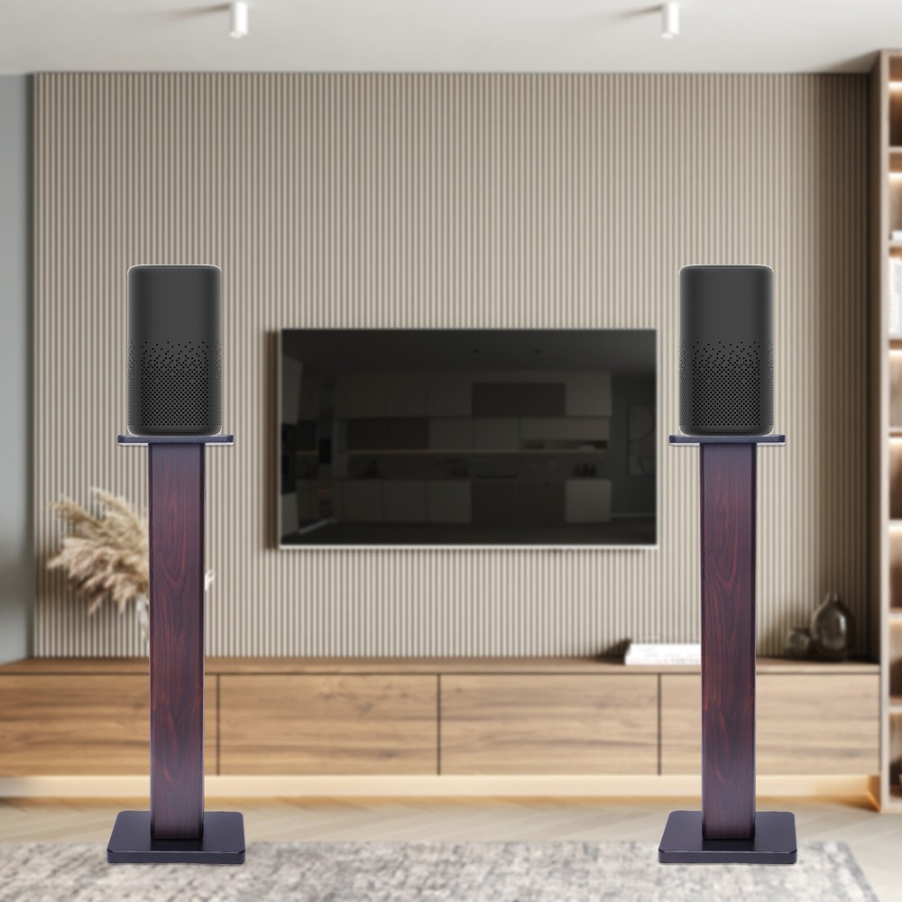 2x Walnut Wood Speaker Stands Home Theatre Bookshelf Surround Sound Support 90cm
