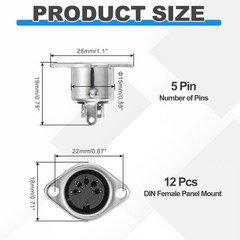 5-Pin DIN Socket Female Jack Socket Connector Panel Mount,Pack of 12 Silver Tone
