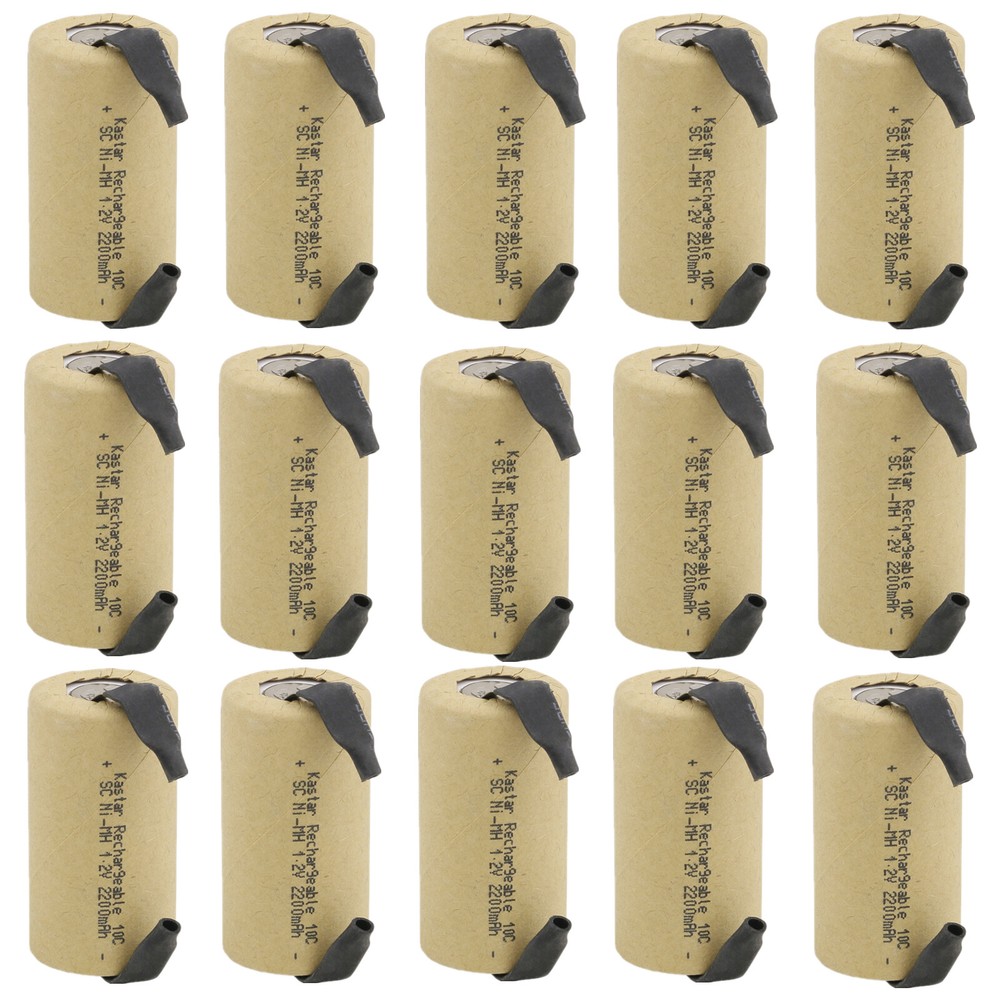 Kastar 15x SC Sub C 2200mAh 1.2V NiMH Rechargeable Battery W/Tab For Power Tools