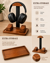 Caspe Headset Stand for Desk Headphone Stand Wood Personalized Father’s Day Gift