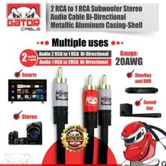 2 RCA to 1 RCA Male Subwoofer Audio Splitter Y Cable Stereo Bass Bi-Direction
