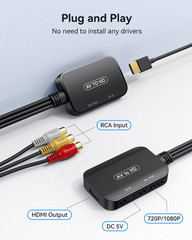 RCA to HDMI Converter 1080P AV Adapter with HDMI RCA USB Cable for VHS DVD