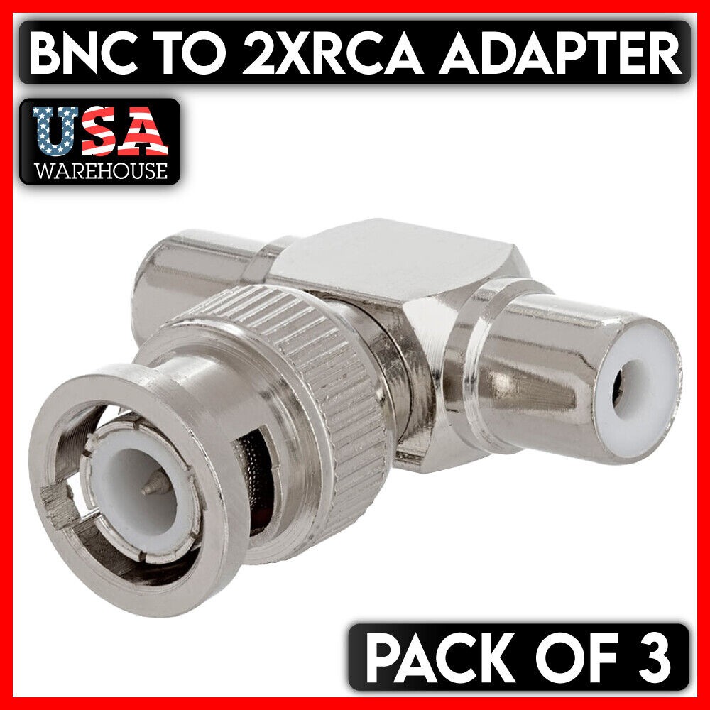 Dual RCA Female to BNC Male Adapter Coax Connector Splitter Converter 3 Pack