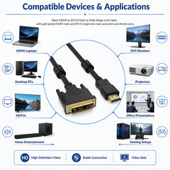 HDMI to DVI-D Male to Male Single Link Cable – 3ft / 6ft / 10ft / 15ft / 25ft