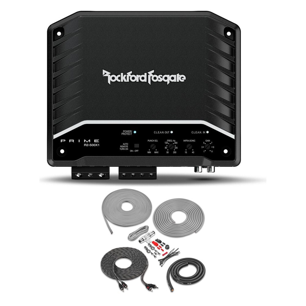 Rockford Fosgate R500X1D 500W Monoblock Amplifier w/ 4 Gauge Amp Kit Bundle