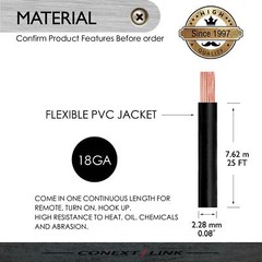 25ft 18GA Gauge Primary Wire Power Cable Turn On Hook Up Remote Black OFC Copper