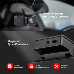REDTIGER A3 3 Channel Dash Camera 32GB Card With Acc Multi-Size Hardwire Kit